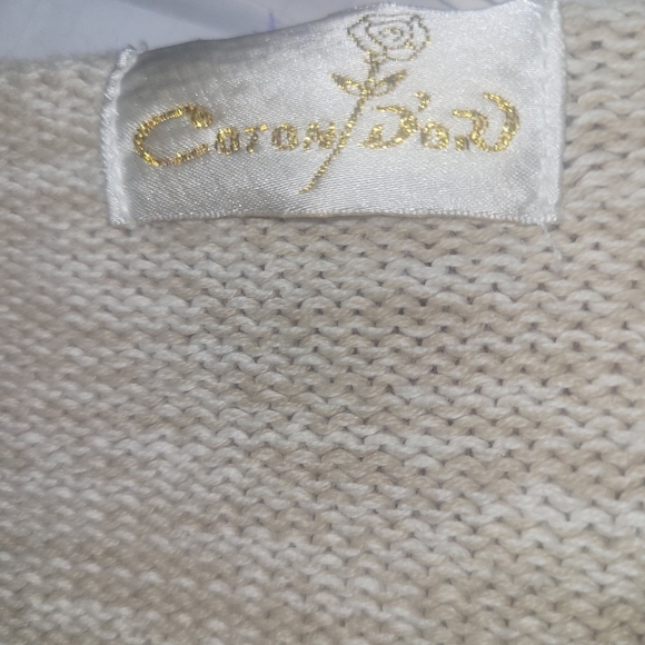 Beige Colored Crochet Button Front Short Sleeve Sweater L - Picture 7 of 7